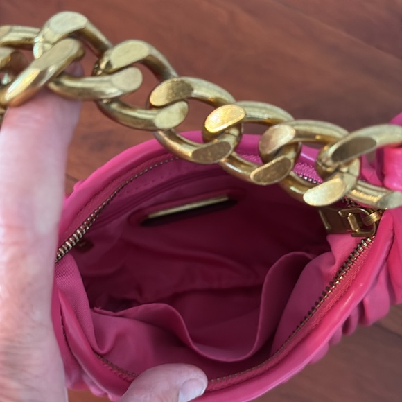 Madison West Pink Pleated Hobo Bag Gold Chain Handle - Picture 6 of 7